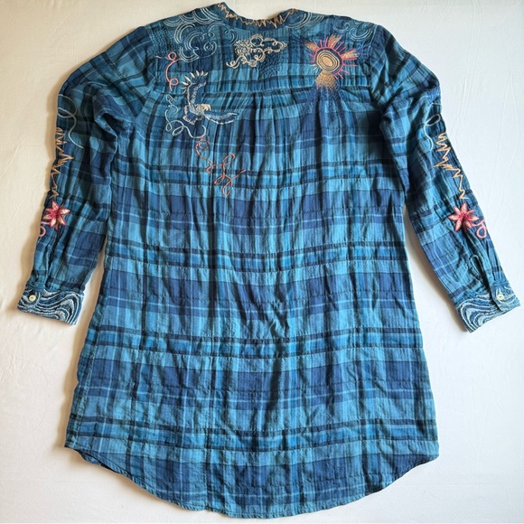 Johnny Was Workshop | Women’s XS, Embroidered‎ Blue Plaid Tunic - Picture 3 of 5